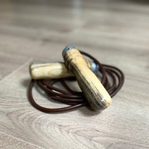 Leather Jump Rope with Wooden Handles Retro Fitness